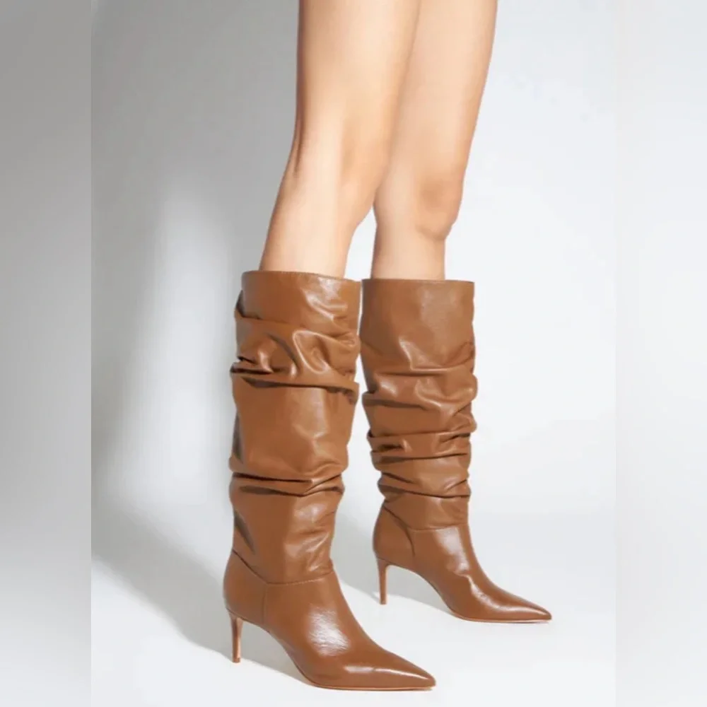 SCHUTZ - Ashlee Up Knee High Slouchy Nappa Leather Boot Size 5 - Picture 1 of 16